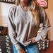 Women's Clothing V Neck Long Sleeved Embroidery Splicing Thread Sweatshirt_ecoleips.com