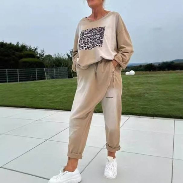 Women's Clothing Autumn New Fashion Design Leopard Print Loose Casual Suit_ecoleips.com