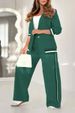 Women's Clothing Lapel Solid Color Striped Casual Suit Trousers Set_ecoleips.com