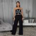 Women's Clothing Floral Two Piece Set Women's Clothing Sexy Strapless Short Top With Solid Color Wide Leg Pants_ecoleips.com