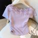 Women's Clothing Style Sweet 3D Floral Print Short Sleeve T-Shirt Women's Slim Fit Waist Cinching Summer Top Fashion_ecoleips.com