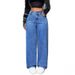 High-Waisted Wide-Leg Retro Style Draped Jeans Loose Straight Leg Trousers Women's Clothing Denim_ecoleips.com