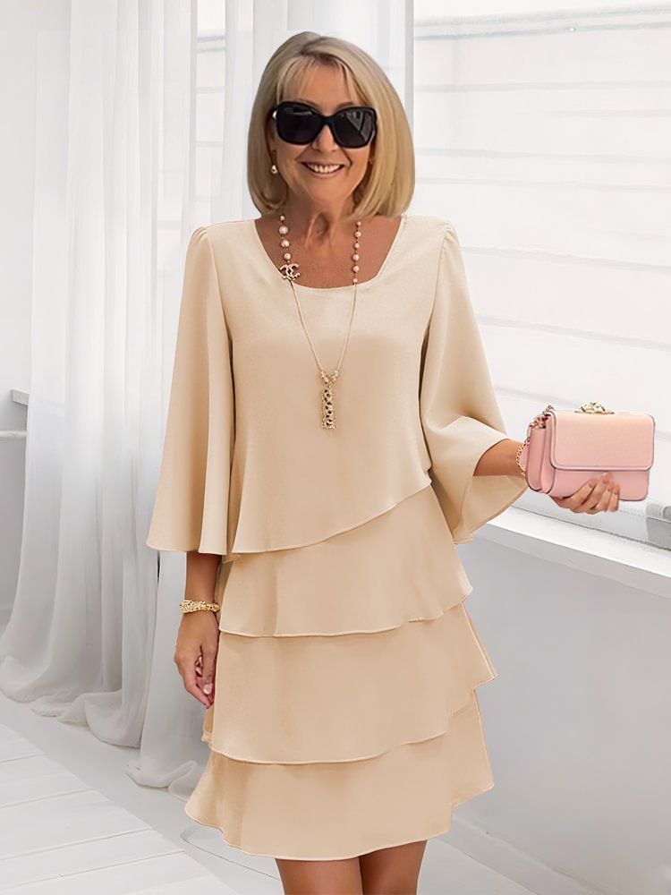 Spring/Summer Fashion Cake Dress For Women: Loose-Fitting, Slimming Round-Neck Dress_ecoleips.com