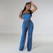 Women's Clothing New Splicing Tube Top Strap Waist Denim Jumpsuit_ecoleips.com