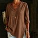 Women's Street Fashion V Neck Long Sleeve Cotton Linen Shirt Solid Color Loose Top European American_ecoleips.com