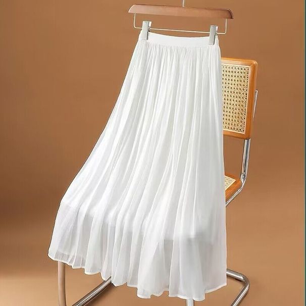 Verve High-end Flowing Chiffon For Women Summer New Milk Pearl Elegant Willow Wrinkle Pleated Skirt_ecoleips.com