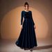 Modest Abaya Dress/Muslim Dress Women Elegant Plus Size Velvet Evening Dress With Long Sleeves & Pleated A-Line Hem For Women_ecoleips.com
