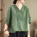 Women's Clothing Plus Size Retro Cotton Linen T-Shirt For Women Loose Fit Three Quarter Sleeve Top Style For Mothers High End_ecoleips.com