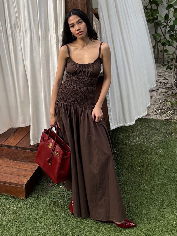 Women's Clothing White Spaghetti Strap Dress Ruched Long Cotton Dress Summer New_ecoleips.com
