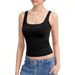 Women's Square Neck Vest Sleeveless Double Lined Basic Top Sharp Series_ecoleips.com