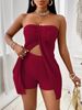 Women's Clothing Strapless Top And Shorts Set Solid Color Spring/Summer Regular Size_ecoleips.com