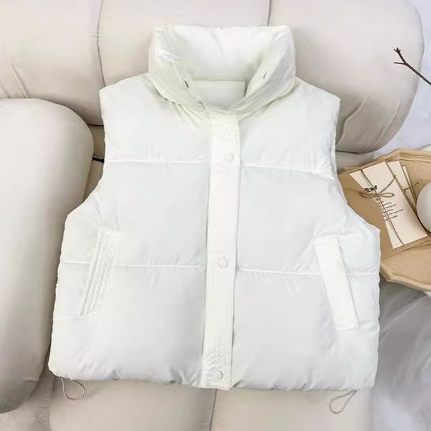 K Fashionable Women's Cotton Vest; Simple, Loose, And Stylish Coat; Thickened Solid Color Sleeveless Shoulder Pad For Women_ecoleips.com