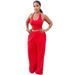 Aria Basics Aria Basics European And American Style Casual Waist-cinching Halter Neck Tube Top With Solid Color Tie-up Wide-leg Pants African_ecoleips.com