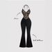 Women's Black Lace Trimmed Flared Jumpsuit Halter Neck Elegant European American 2026 Sexy Romper_ecoleips.com