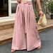 Women's Casual Loose Wide Leg Pants Spring Summer Fashion Ice Silk Wrinkled Belted Long Trousers_ecoleips.com