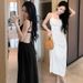 New Early Spring Summer Slimming Medium-length Tank Top Black Dress Original Size Sleeveless Patterned Dress_ecoleips.com