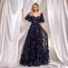 Women's Clothing Evening Dress High End Floral U Neck Evening Dress Short Sleeved Slim Party Banquet Dress For Women_ecoleips.com