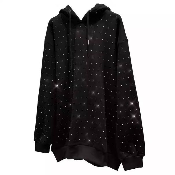 Plus Size Sparkling Hooded Sweatshirt For Women - Glitter Rhinestone Pullover With Loose Fit (Sizes L-4XL, White/Grey/Black)_ecoleips.com