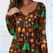 Plus Size Christmas Print V-Neck Long Sleeve Blouse For Women – Soft Polyester Blend, Comfortable & Stylish, Perfect For Holiday Season_ecoleips.com