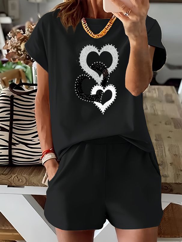 Women’s 2 Piece Outfit Set – Oversized Graphic T-Shirt And Biker Shorts Matching Set, Casual Summer Lounge Tracksuit For Daily Wear-293_ecoleips.com