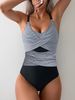 Striped One Piece Bikini Swimsuit Women's Conservative Beach Vacation Hot Spring Regular Fit Polyester_ecoleips.com