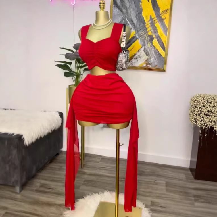 Women's Clothing Style Women's 2-Piece Set Sweet Sexy Camisole Top With Ribbon Short Skirt For Formal & Casual_ecoleips.com