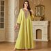 Women's Clothing Elegant Muslim Sequin Luxury Embroidered Abaya Dress With Beaded Details – Elegant Muslim Long Sleeve Maxi Dress (Apricot/Yellow)_ecoleips.com