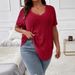 Spring And Summer Solid Color Plus Size Women's Elegant Top V-Neck Pit Strip Short Sleeve Pullover T-Shirt_ecoleips.com