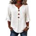 Summer Women's Wear: Cotton And Linen Round-Neck Button Cool Women's Short-Sleeved Top_ecoleips.com