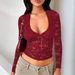 Women's Slim Fit Hollow Long Sleeve Lace Top European American Style Fashion Sexy Autumn Winter_ecoleips.com