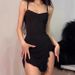 Sexy Solid Color Women's Short Suspender Dress Fashion Simple Slit Irregular Style Hot Women's Clothing_ecoleips.com