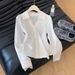 Elegant plus Size White Lace Trimmed Shirt French Style Chic V Neck Long Sleeve Fitted Waist Blouse for Women_ecoleips.com