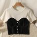 Short Sleeved Round Neck Stitching Knitted T Shirt Female Design Niche Puff Sleeve Short Top Two Piece Set_ecoleips.com