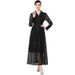 French-Inspired Slim-Fit Long Sleeve Polo Dress With Lace Hem & Belt – Elegant A-Line Maxi Dress For Banquets (Black)_ecoleips.com
