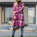 Women's Trendy Plaid Long Trench Coat Lapel Collar Loose Fit Long Sleeve Side Slit Design Fashion Casual Outerwear_ecoleips.com