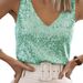 Sexy V-Neck Sequin Vest for Women Summer European American Style Mature Ladies Fashion Top_ecoleips.com