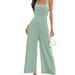 Elegant Women's Halter Neck Jumpsuit Backless Wide Leg Casual Fashionable Spring Summer Collection Solid Color_ecoleips.com