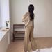 Women's Fashionable Korean Style Two Piece Set Loose Striped Knit Top with Casual High Waisted Wide Leg Pants_ecoleips.com