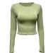 AB417 Early Spring Casual Versatile New Top Solid Color Round Neck Slim Fit Cropped Long Sleeve T-Shirt For Women_ecoleips.com