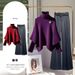Women's Clothing Long Sleeved Knit Sweater Elegant Winter Cape Sleeve Knit Sweater Set With High Waist Pants - Flattering & Stylish Outfit For Women_ecoleips.com