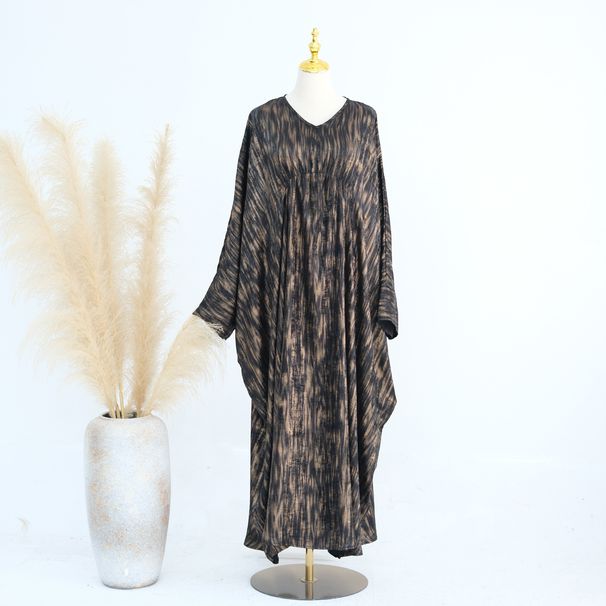 Modest Abaya Dress/Muslim Dress Women Floral Print Maxi Dress With Batwing Sleeves – Elegant Office & Casual Wear,Comfortable & Stylish (S-XXL)_ecoleips.com