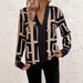 Women's Clothing Elegant Geometric Print Long Sleeved Shirt Women’s Geometric Print V-Neck Blouse – Stylish Long-Sleeve Top For Spring/Summer/Fall_ecoleips.com