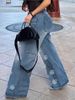 Women's Floral Print Denim Pants – High-Stretch Cotton, Relaxed Fit, Boho-Chic Streetwear (S-XXL, Mid-Rise, Classic Blue Wash)_ecoleips.com