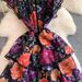 Women's French Retro Style Lace Patchwork Dress Round Neck Hollowed Out Printed Slimming Ruffle Skirt Long Casual Clothing_ecoleips.com