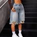 High Waist Distressed Denim Shorts For Women - Loose Fit Mid-Length Summer Shorts With Vintage Wash_ecoleips.com