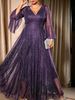 Plus-size Elegant Dress, Deep V-neck, Flared Sleeves, Fitted Waist, And Full Skirt; A Sophisticated And Elegant Long Dress Suitable For Balls And Evening Parties._ecoleips.com