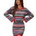 Crochet Rainbow Knit Dress – Long Sleeve Hollow-Out Maxi Dress With Color Blocking (Green) | Boho Chic Bodycon Dress (S-Xl)_ecoleips.com