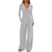 Solid-Color 2-Piece Casual Set: Knitted V-Neck Long-Sleeved Wide-Leg Pants For Sporty Outfits_ecoleips.com