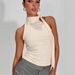 Women's Solid Color High Neck T-Shirt Sleeveless Summer Top European American Style with Tie Ribbon D24TP380_ecoleips.com