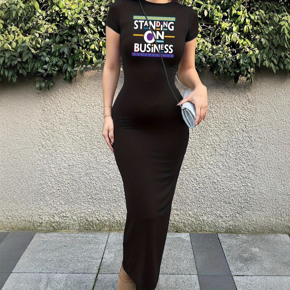 Women's Clothing Elegant Casual Long Dress 3177S144 Slim Fit Round Neck Short Sleeve Women's Spring Summer Clothing_ecoleips.com